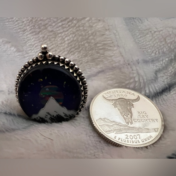 ❤️ Aurora Opal Celestial Mountain Night Sky Southwestern 925 Ring Sz 10 - 10 Gms - Picture 15 of 15